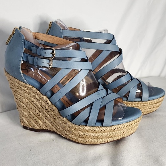 Söfft Shoes - Söfft Blue Leather Strappy Espadrille Wedge Sandals Size 8.5M
